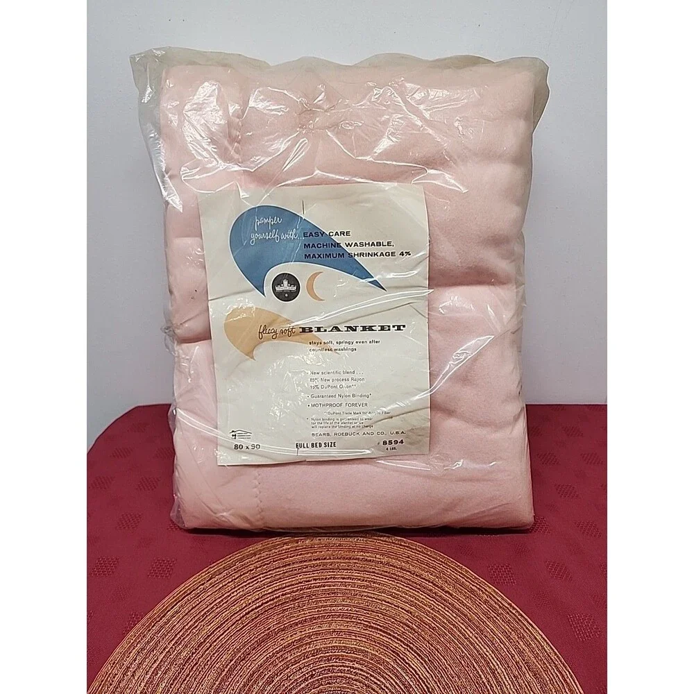 VTG Harmony House For Sears Pink Fleecy Soft Blanket 80 X 90 New W Tags 1960s